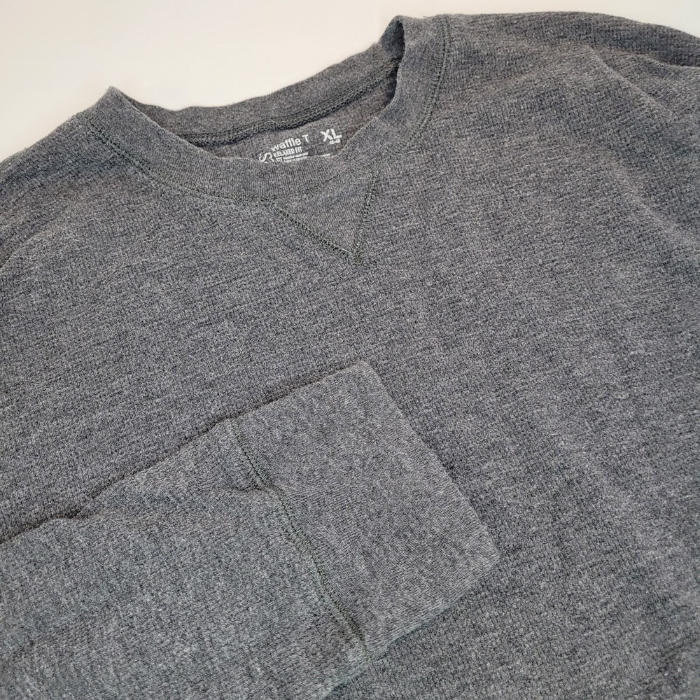 Hanes Waffle T, Gray Long Sleeve, Relaxed Fit, Size XL